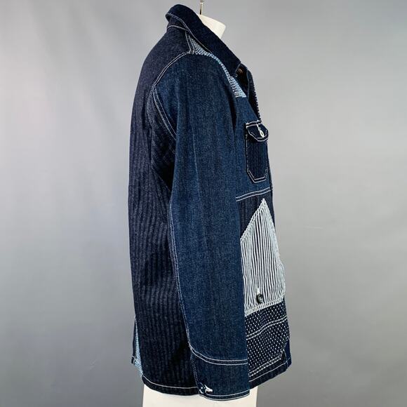 FDMTL Size L Indigo White Sashiko Patchwork Cotton Chore Jacket - Picture 4 of 8